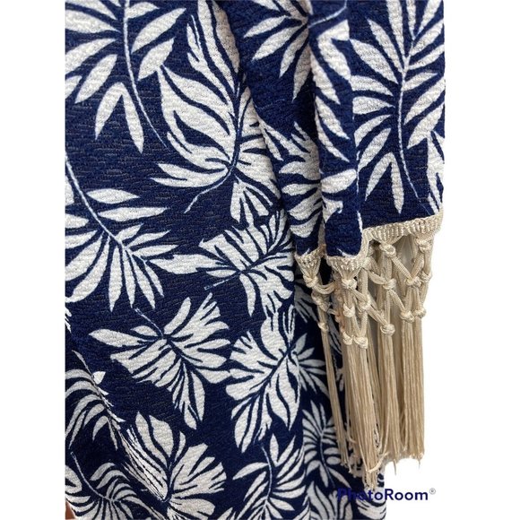 Moon Collection Semi Sheer Long Open Cardigan Fringe Blue White Beige Medium M - Picture 5 of 9